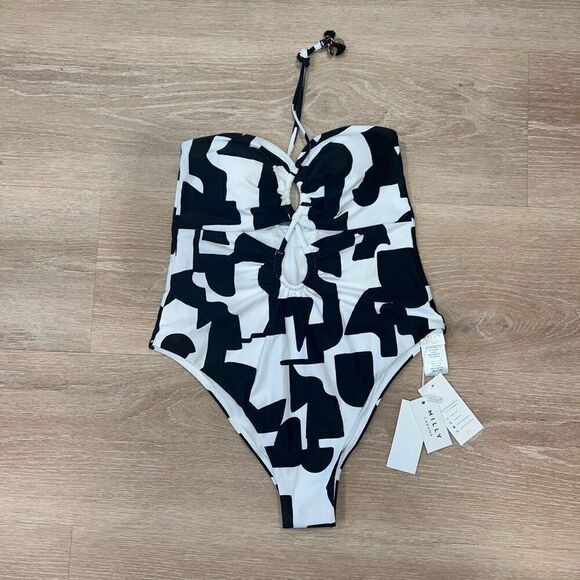 Milly Cabana Modern Geo Print Looped Cutout One-Piece Swimsuit Women’s Large - Picture 13 of 15